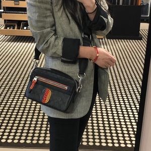 Coach Men Academy Crossbody In Signature Canvas Varsity Zipper Camera Handbag